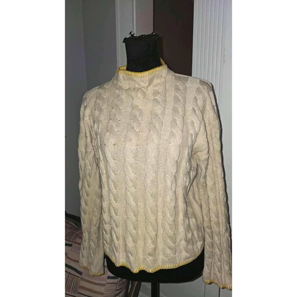 J.CREW Women’s Cream Solid Cable-Knit Mock Neck Long Sleeve Sweater M